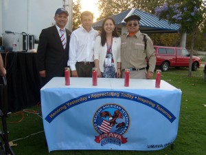 Members of UMAVA Mexican American veterans organization; from left Commander Francisco J Barragan; Mayor Miguel Pulido; Mayor Pro-tem Claudia Alvarez; Pastor Francisco Parras Jr.