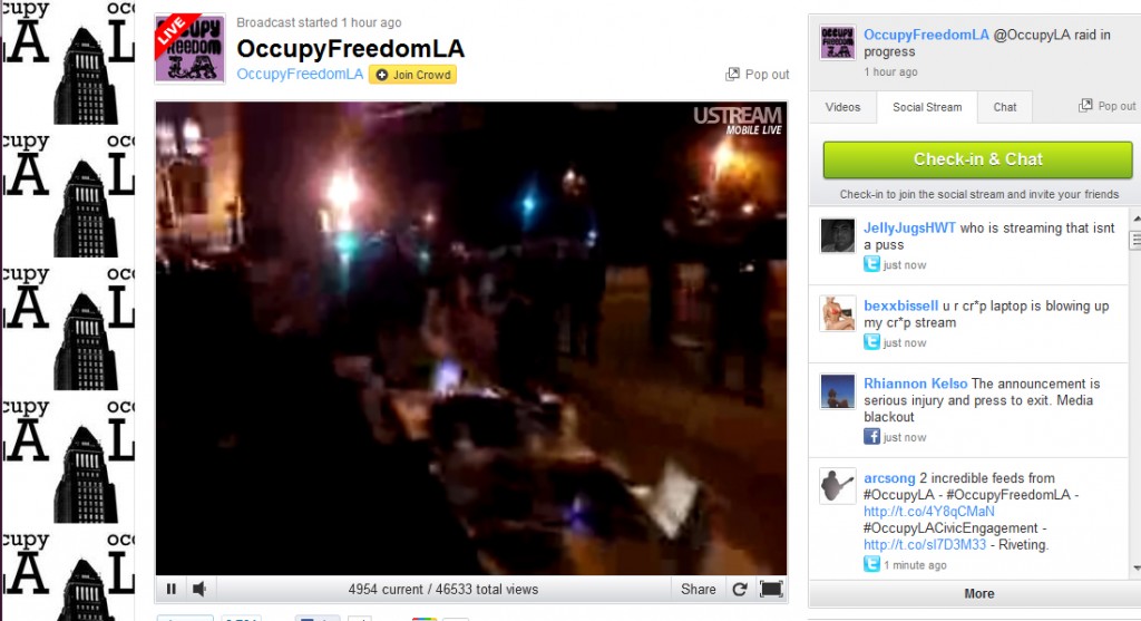 Screenshot of Occupy LA livestream raid