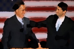 Romney and Ryan in paint daubs with real faces