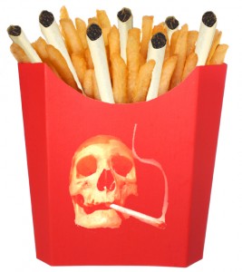 French Fries and Cigarettes in Smoking Skull carton