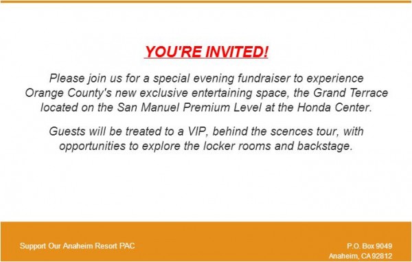 Ad for SOAR PAC fundraiser at Honda Center
