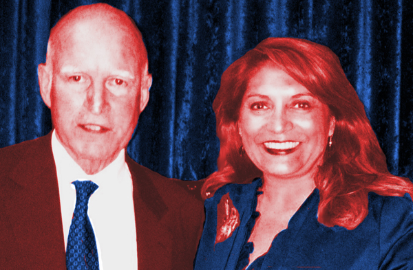 Sharon and Jerry Brown red and blue Sharon and Jerry Brown red and blue