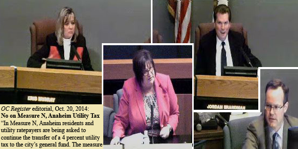 From left: Register's anti-Measure N Tax editorial, Kris Murray, Debbie Moreno, Jordan Brandman, Michael Houston