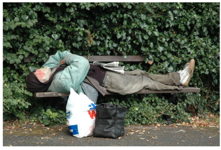 homeless guy on bench