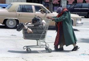 homeless lady shopping cart