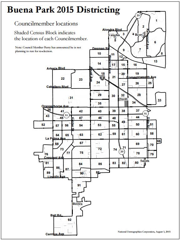 Population Units used in mapping and Current Council Member Residence Locations.