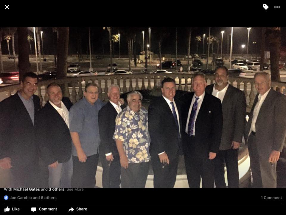 From the left – Jeff Snow- Rainbow Disposal; John Ethridge; Joe Carchio- ex-Mayor of HB; Patrick Brenden – HB Planning Commission and Council Candidate; Dave Garafalo – felon & ex-Mayor of HB; Michael Gates – HB City Attorney; Michael Posey – HB City Councilman; Weikko Werta – Chairman of AES, chairman and chair of the HB Chamber of Commerce board; Fred Wilson- HB City Manager.