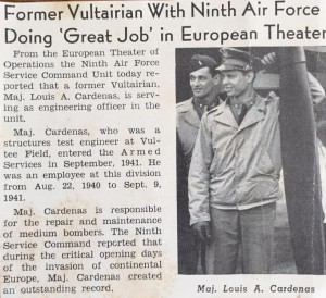 Click for larger view of contemporary news clipping. "Vultairian" referred to an employee of Vultee Aircraft.