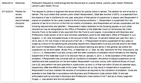 Suspense Is Over CA Supreme Court Suspends Lenore Orange