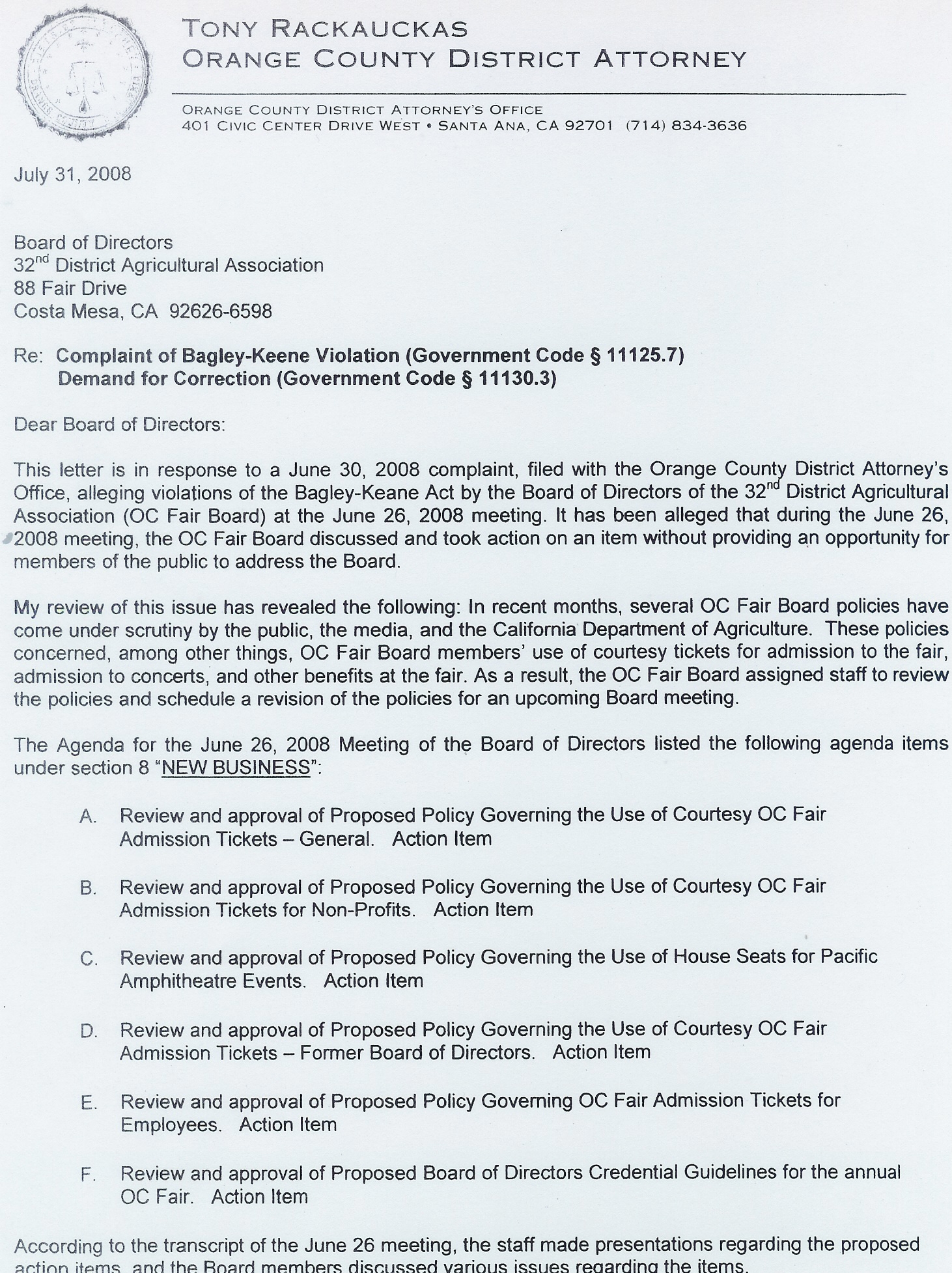 Here is an update from Jim Porterfield, of “Stop Government Greed,” regarding the ongoing shenanigans of the greedy Orange County Fair Board: I want to personally thank each of you […]