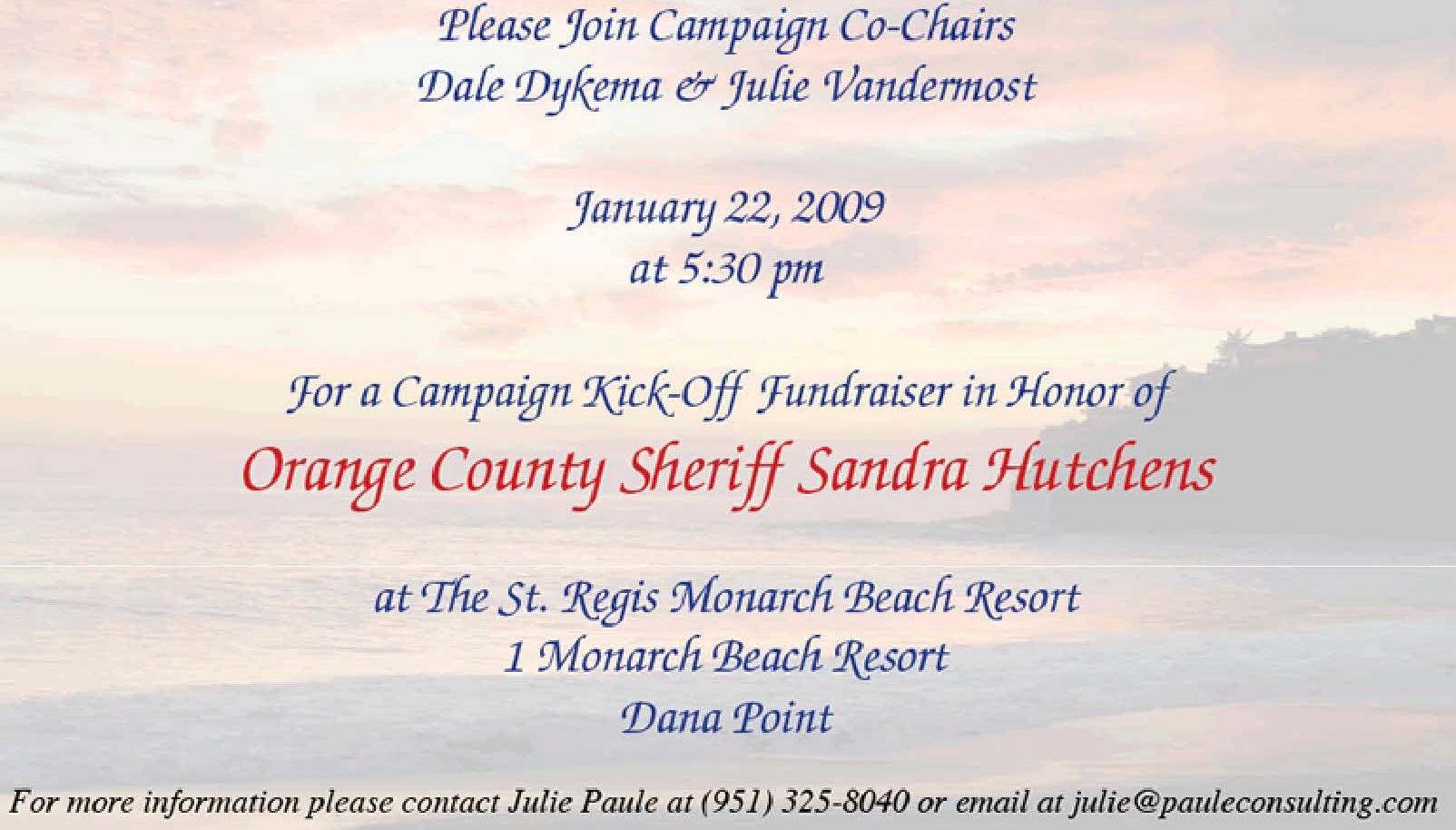 O.C. Sheriff Sandra Hutchens has been in the news lately for her stance on Concealed Carry Weapons (CCW) permits.  But in January she is launching her relection campaign with a […]