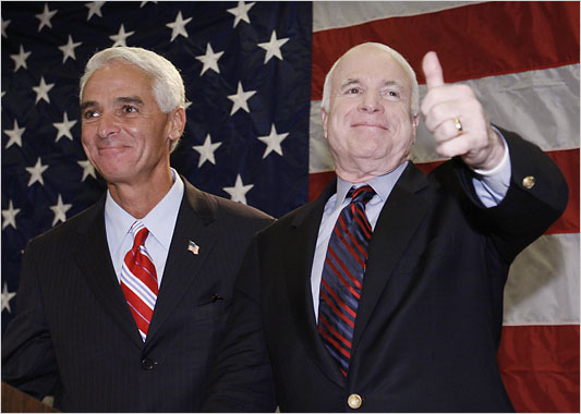 How times change.  In 2008, Charlie Crist was on McCain’s short list for V.P. “Florida Gov. Charlie Crist has told two close associates that he will leave the Republican primary […]