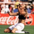 Do you remember Brandy Chastain?  That’s her at the right. Remember, in 1999?  Women’s Soccer finals against China?  She nailed the fifth penalty kick to clinch the win, whipped off […]