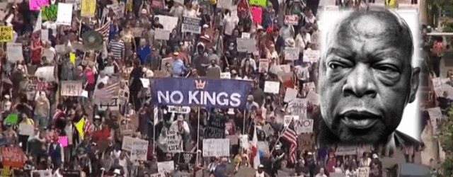 Make Good Trouble on John Lewis Day - protests AND "freeway banner drops"